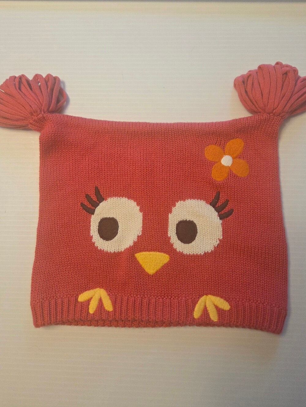 Gymboree Fall Homecoming Pink Owl Knit Hat Beanie with Pom-Poms 2T 3T